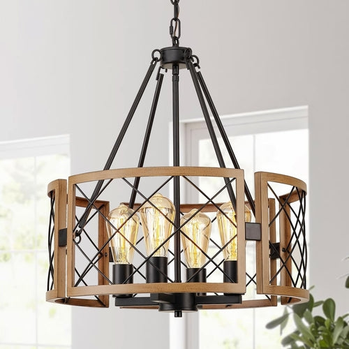 19'' Farmhouse Chandelier for Dining Room, 4-Light Adjustable Kitchen