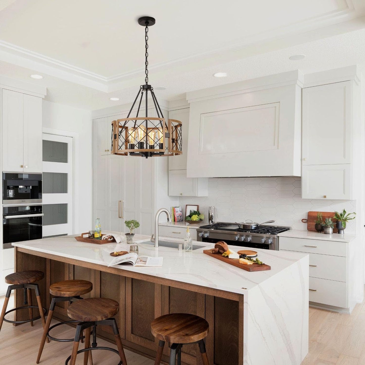 19'' Farmhouse Chandelier for Dining Room, 4-Light Adjustable Kitchen