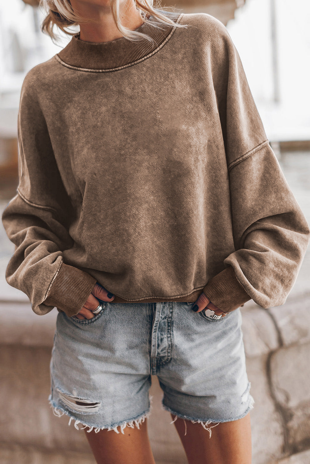 Oversize Mock Neck Dropped Shoulder Sweatshirt