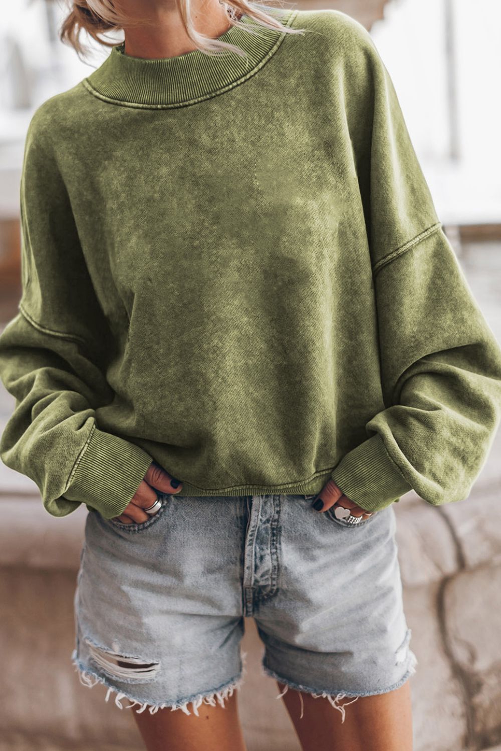 Oversize Mock Neck Dropped Shoulder Sweatshirt