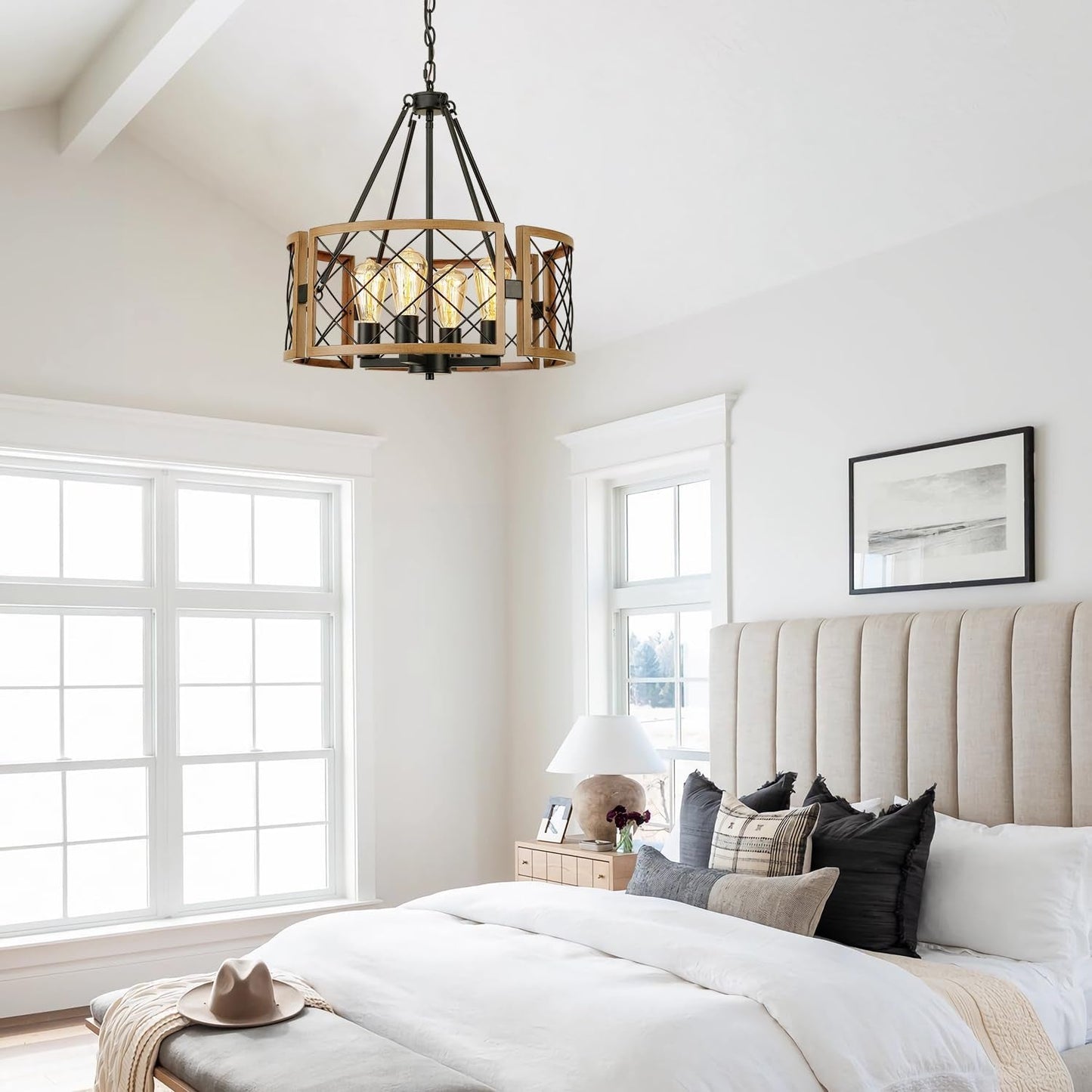 19'' Farmhouse Chandelier for Dining Room, 4-Light Adjustable Kitchen