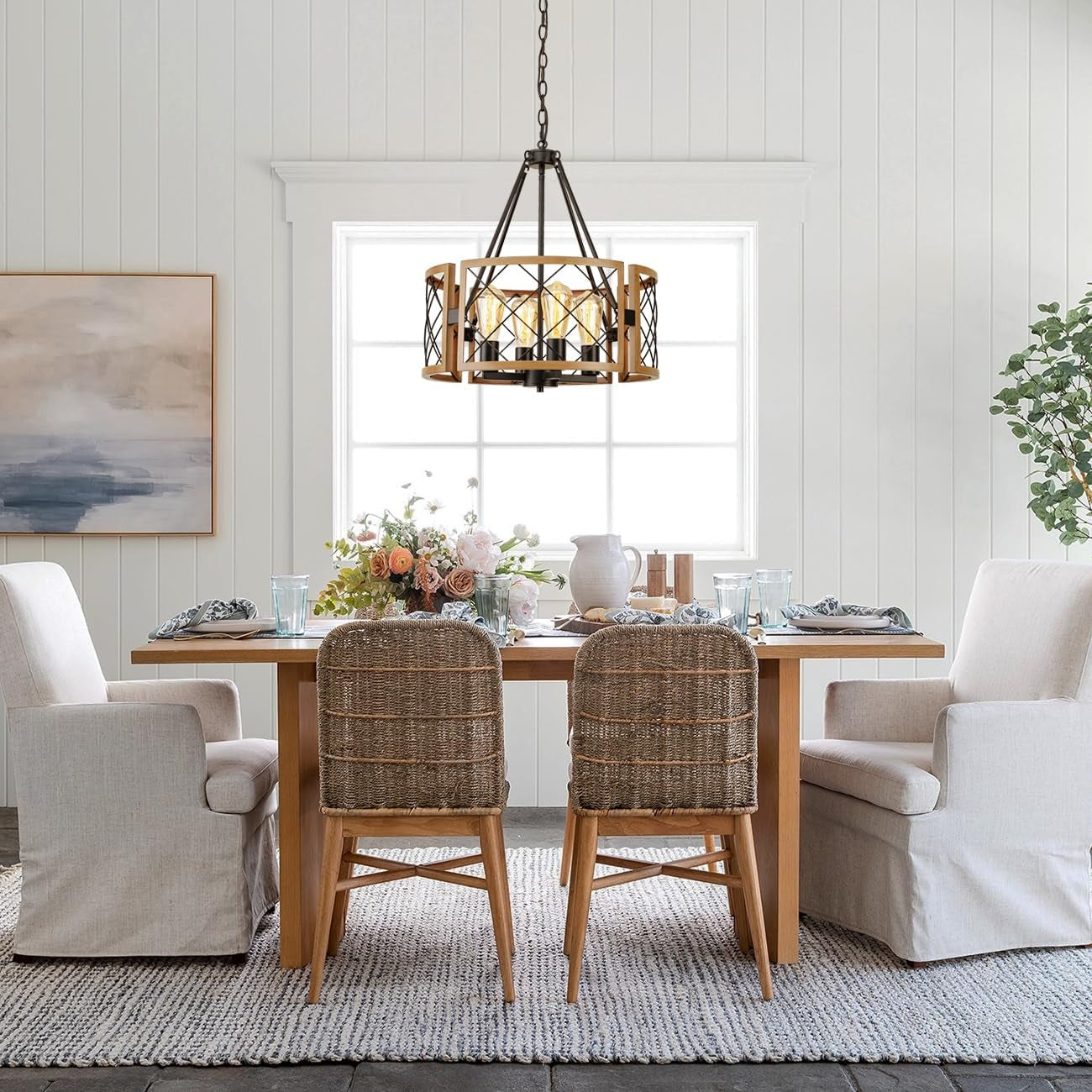 19'' Farmhouse Chandelier for Dining Room, 4-Light Adjustable Kitchen