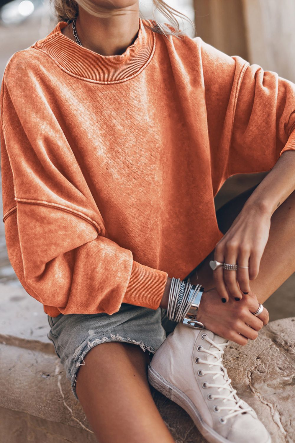 Oversize Mock Neck Dropped Shoulder Sweatshirt