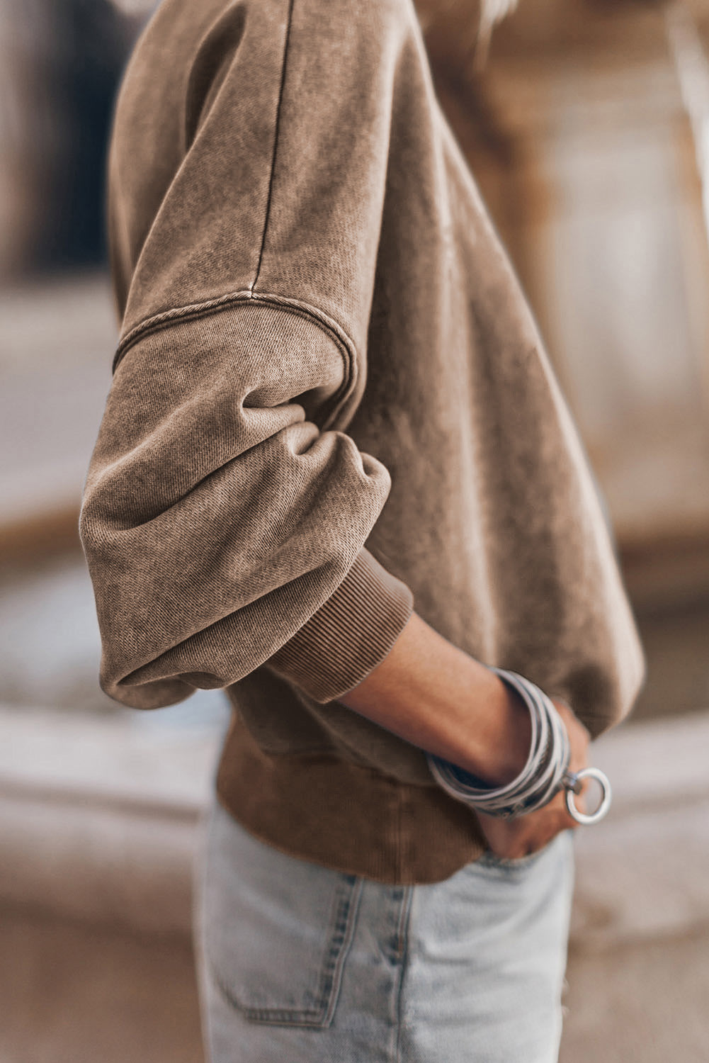 Oversize Mock Neck Dropped Shoulder Sweatshirt