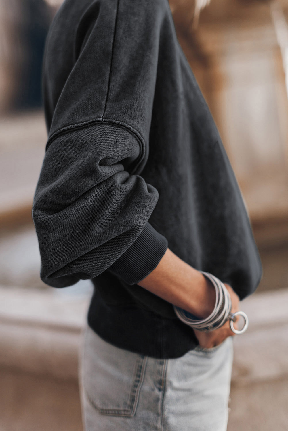 Oversize Mock Neck Dropped Shoulder Sweatshirt