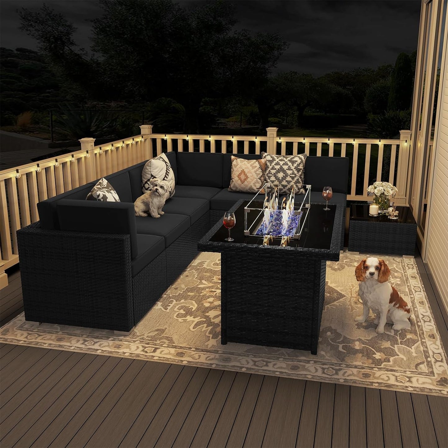 8 Pieces Patio Furniture Set with 44" Propane Gas Fire Pit Table