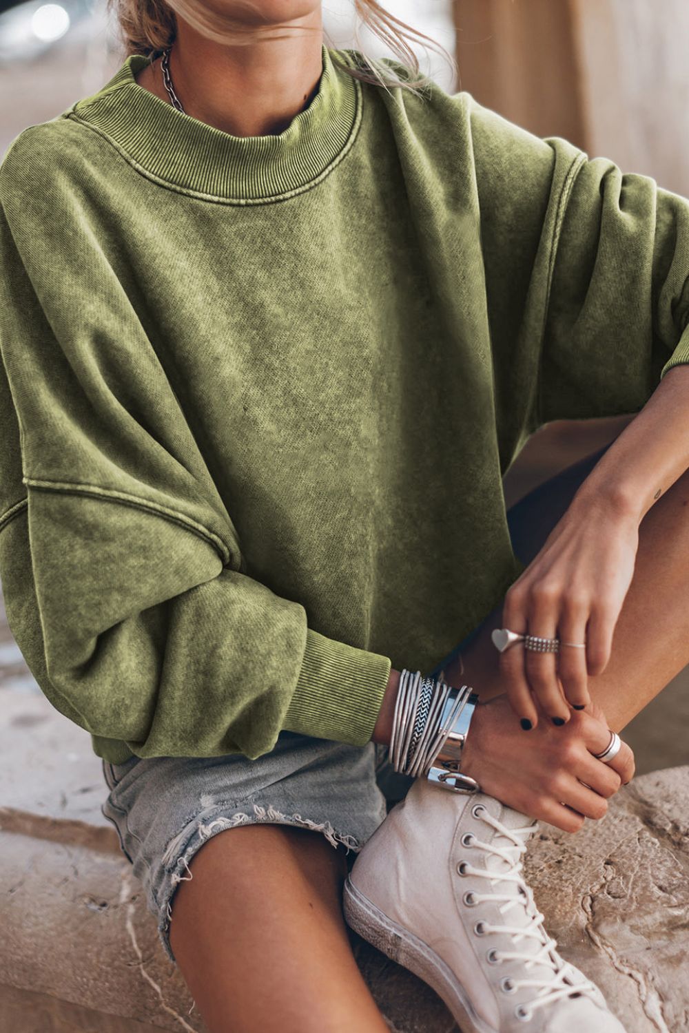 Oversize Mock Neck Dropped Shoulder Sweatshirt