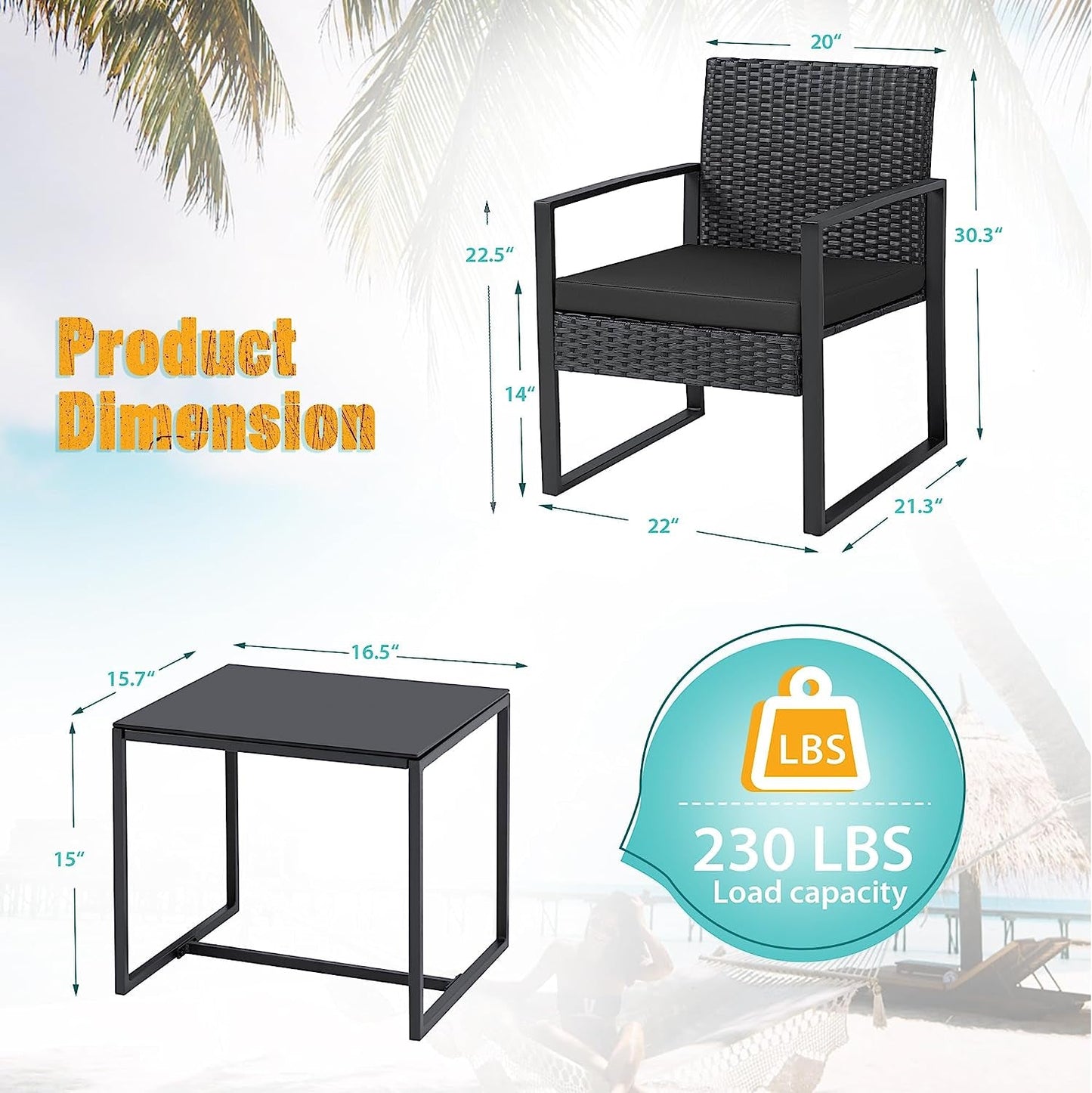 Black Cushioned Outdoor All Weather Patio Conversation Set