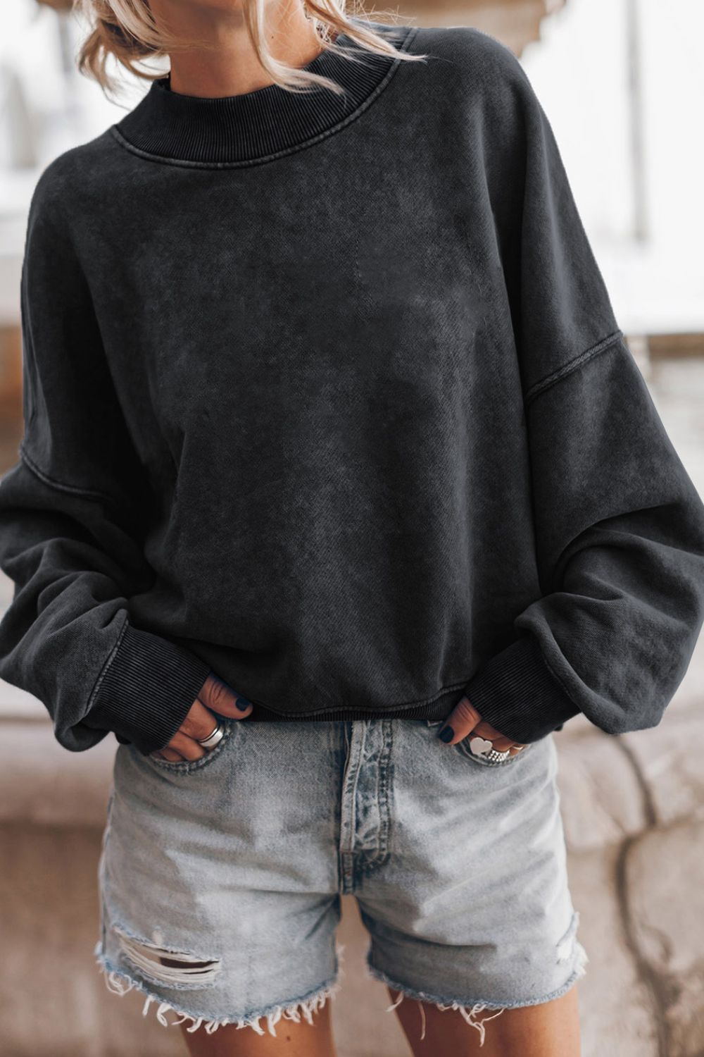 Oversize Mock Neck Dropped Shoulder Sweatshirt