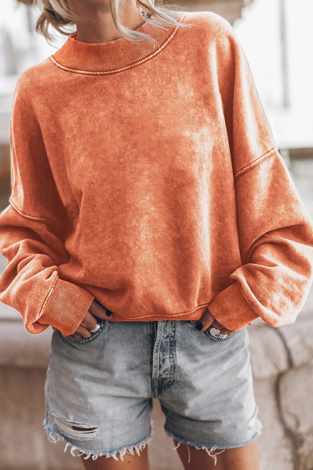 Oversize Mock Neck Dropped Shoulder Sweatshirt