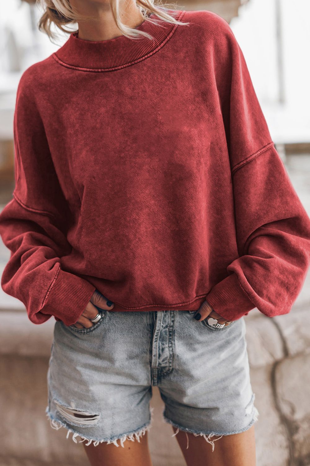 Oversize Mock Neck Dropped Shoulder Sweatshirt