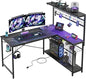51 Inch L Shaped Gaming Desk With LED Lights 4 Tier Shelves
