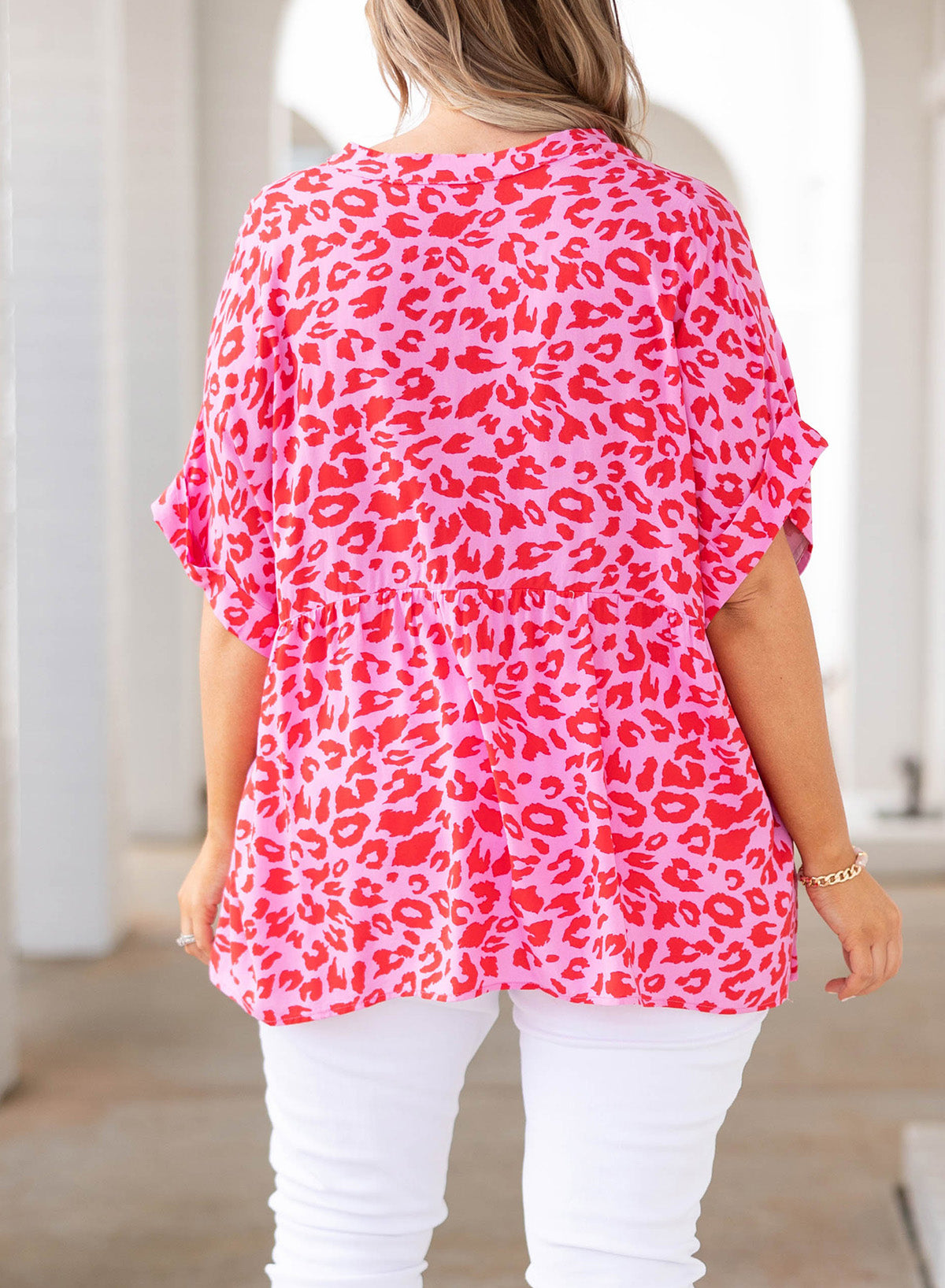 Printed Notched Neck Half Sleeve Top