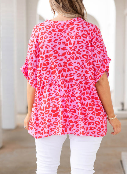 Printed Notched Neck Half Sleeve Top