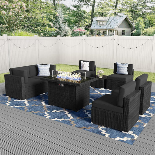 8 Pieces Patio Furniture Set with 44" Propane Gas Fire Pit Table