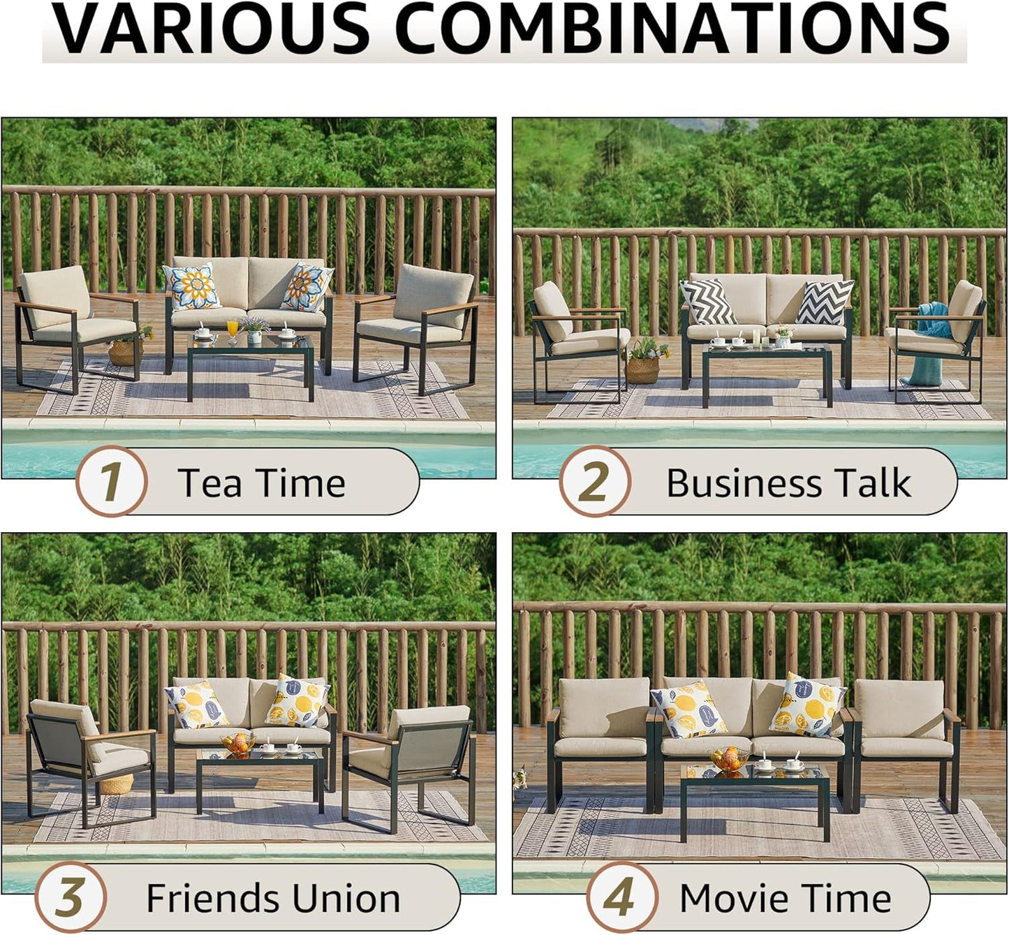 Metal Outdoor Patio Furniture Set 4 Piece With Cushions