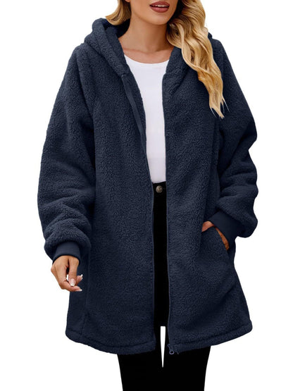 Fuzzy Pocketed Zip Up Jacket