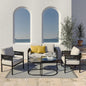Beige 5 Piece Outdoor Wicker Patio Set With Thick Cushions