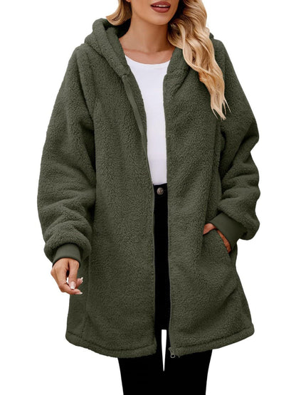 Fuzzy Pocketed Zip Up Jacket