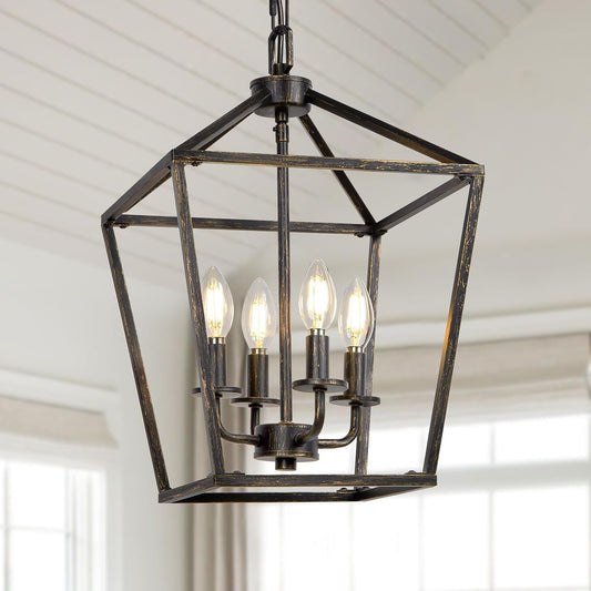 4 Light Chandelier Lighting, Industrial Ceiling Light Black Lantern