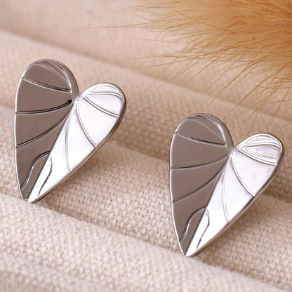 Stainless Steel Heart Leaf Stud Earring