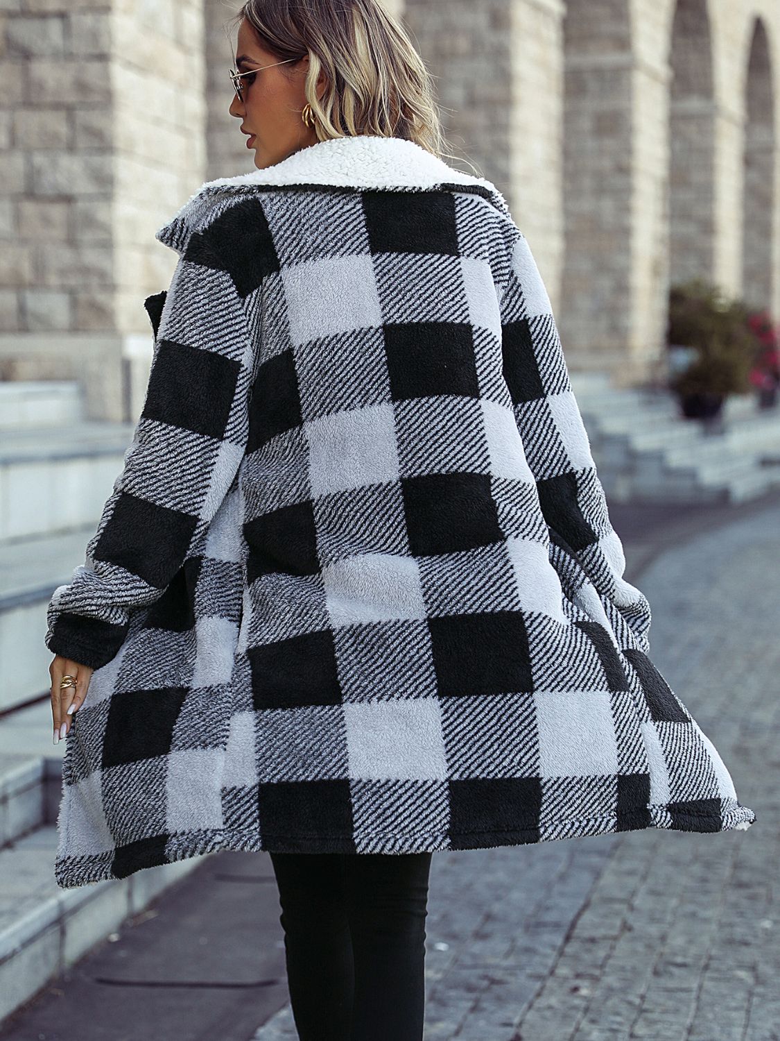 Plaid Open Front Coat
