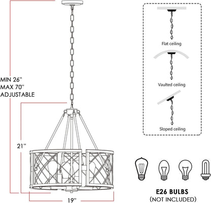 D19'' Farmhouse Chandelier for Dining Room, 4-Light Adjustable Kitchen