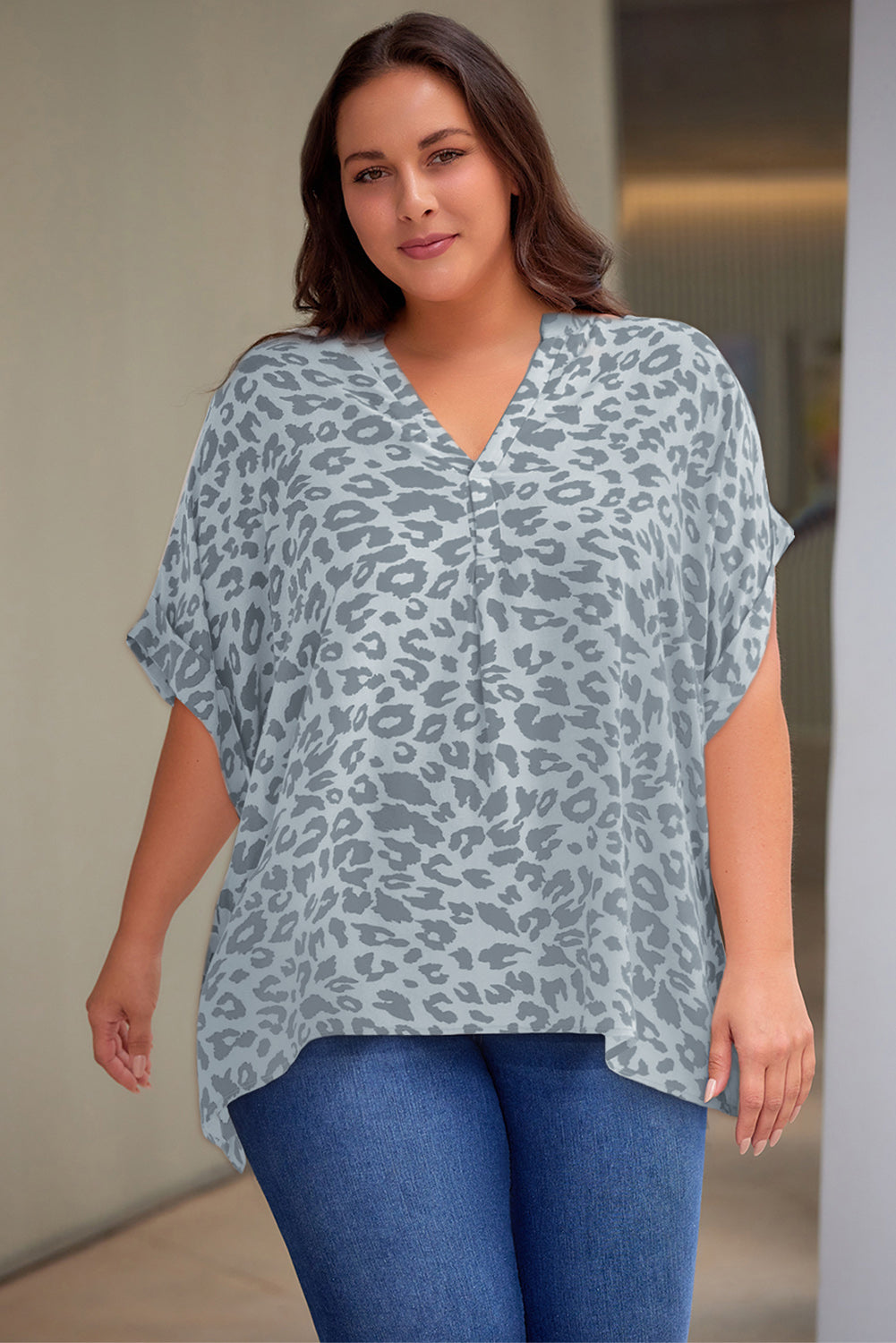 Printed Notched Neck Half Sleeve Top