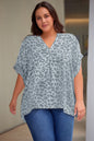 Printed Notched Neck Half Sleeve Top