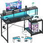 48 Inch LED Gaming Desk With Power Outlet And Shelves