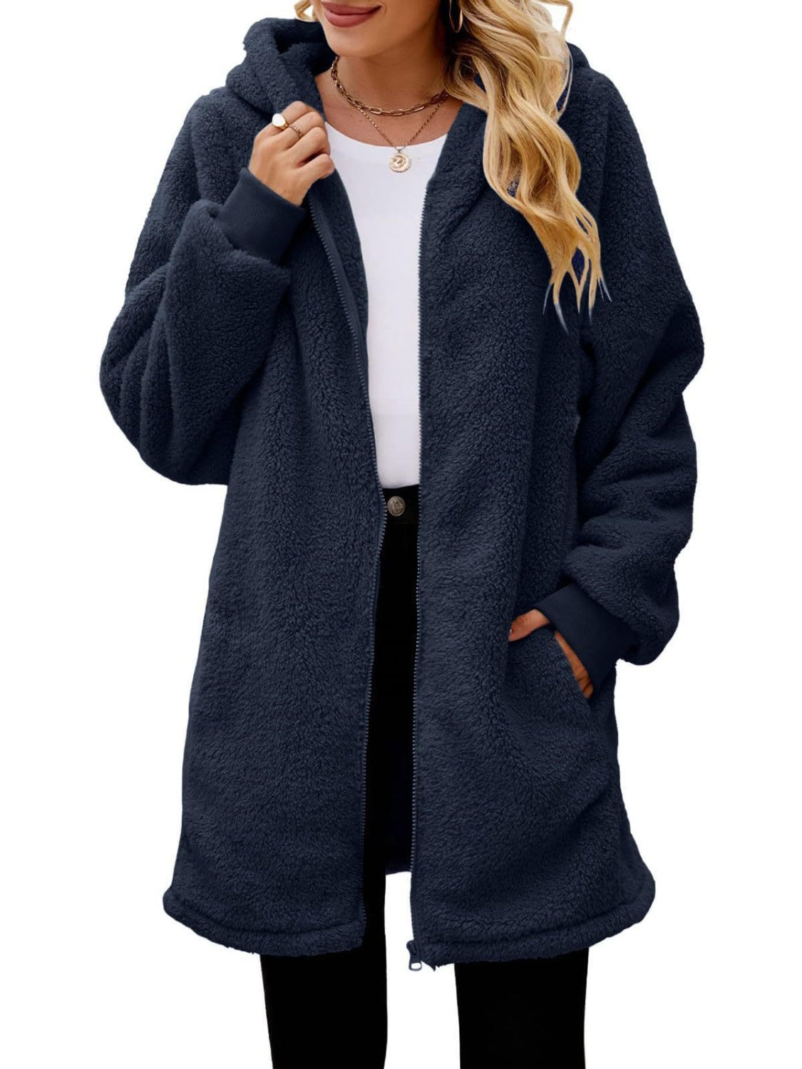 Fuzzy Pocketed Zip Up Jacket