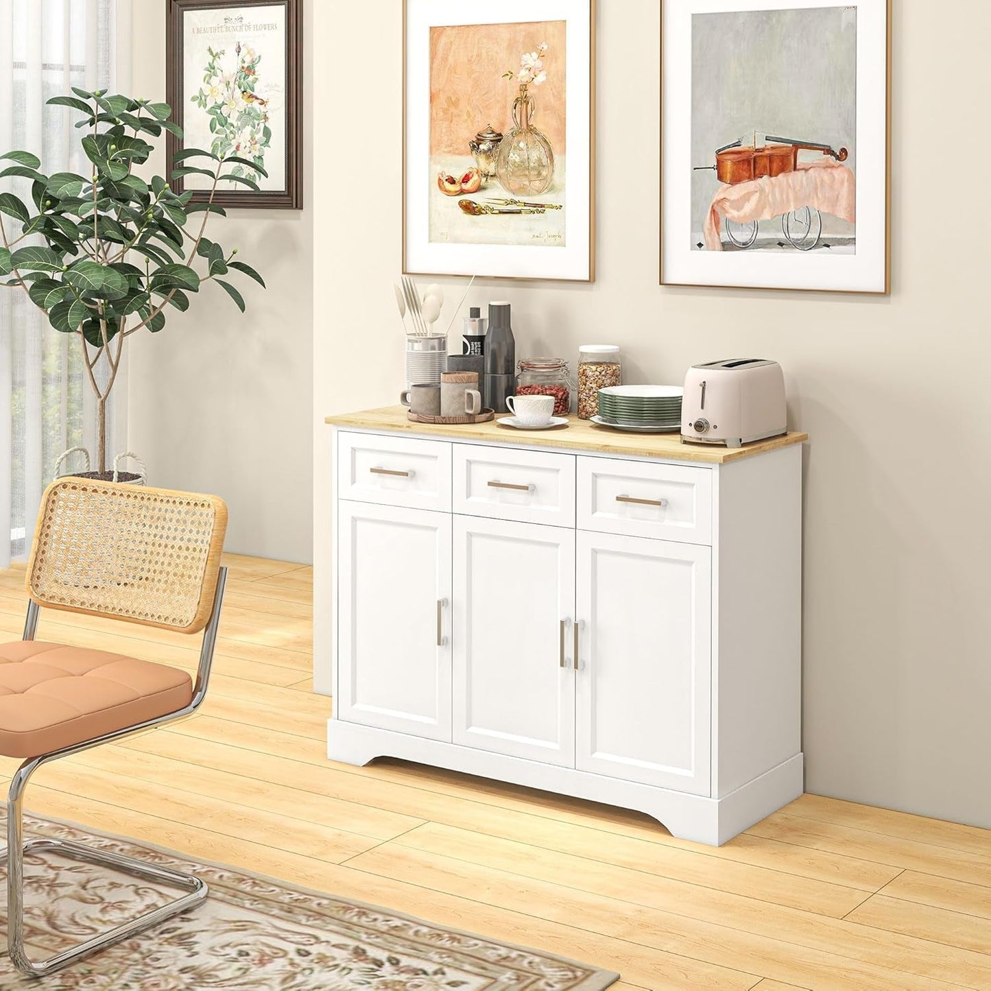 Sideboard Buffet Cabinet with 3 Storage Drawers, Kitchen Cabinet