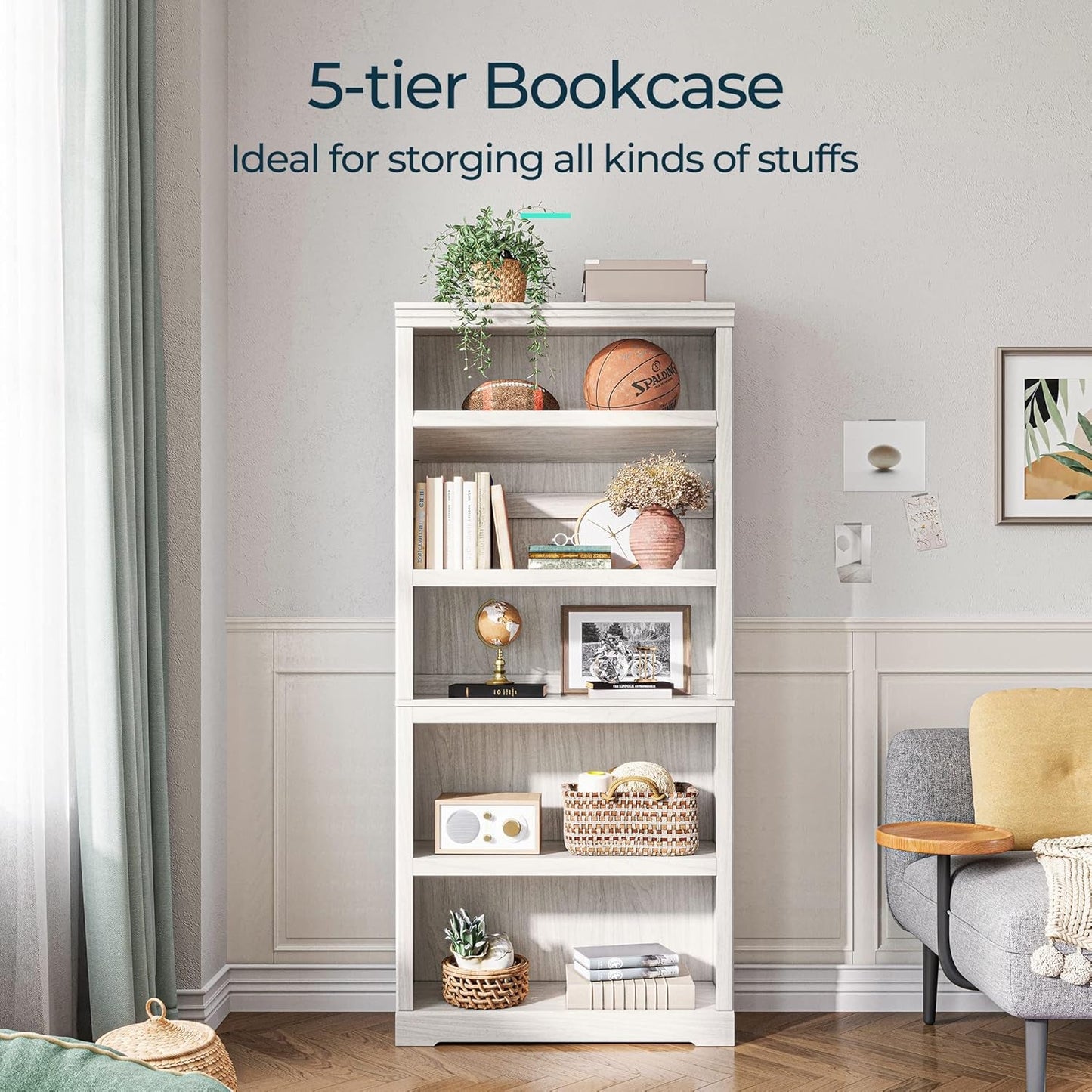 5-Shelf Bookcase, Display Storage Shelves