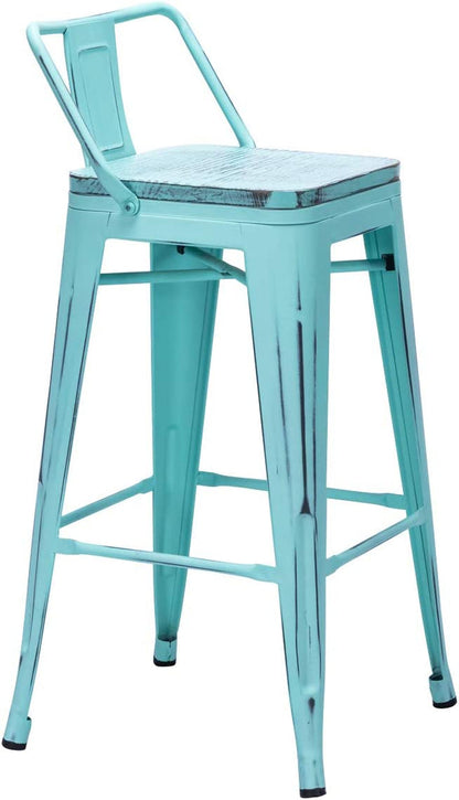 Industrial Metal Barstools Set - Distressed Vintage Style Furniture