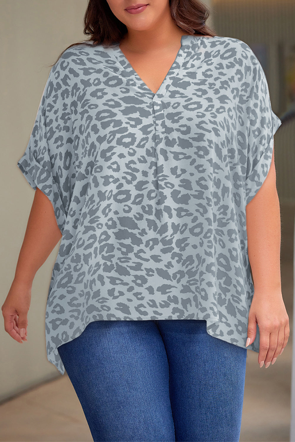 Printed Notched Neck Half Sleeve Top