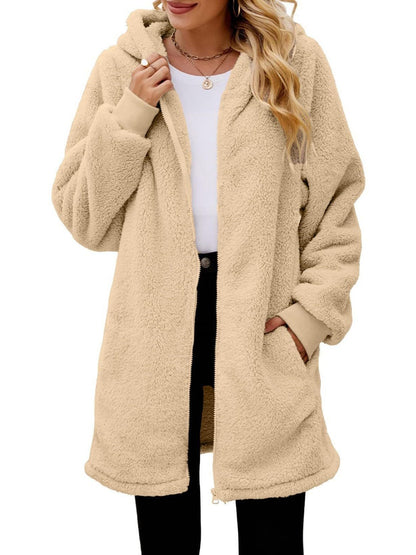 Fuzzy Pocketed Zip Up Jacket