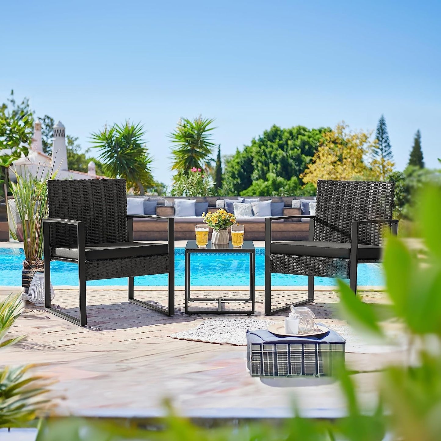 Black Cushioned Outdoor All Weather Patio Conversation Set