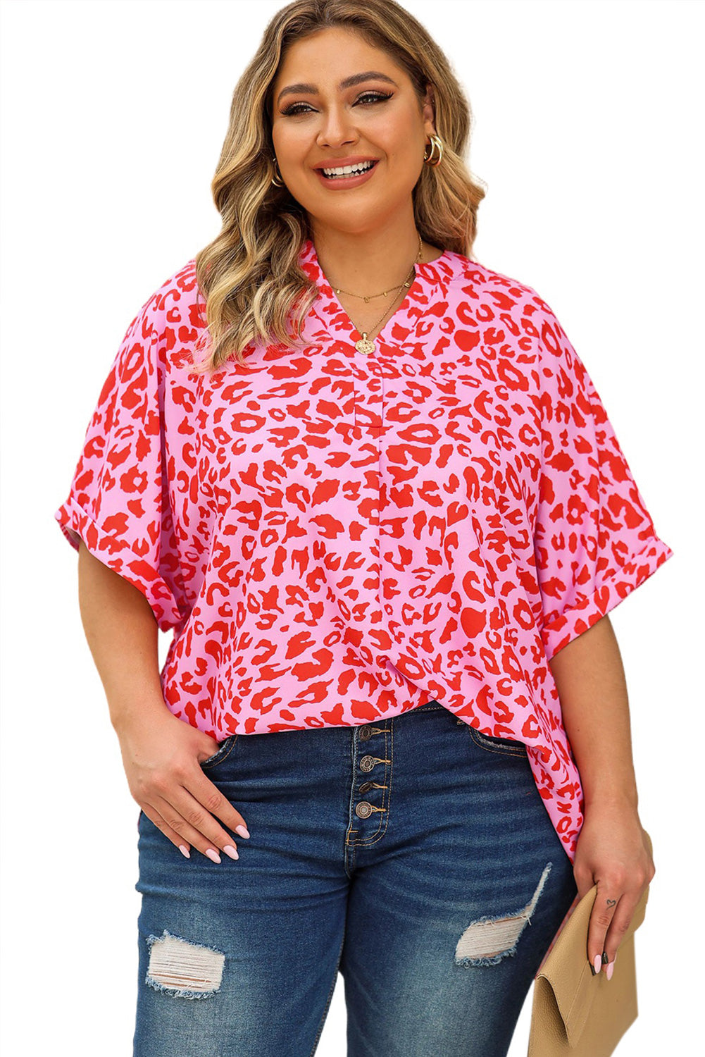 Printed Notched Neck Half Sleeve Top
