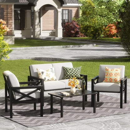 4 Piece Outdoor Metal Patio Set With 5.5 Inch Cushions And Coffee