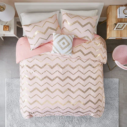 Ziggy Pink/Rose Gold Comforter Set for Full/Queen Bed