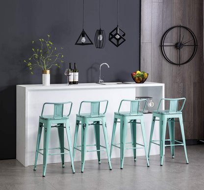 Industrial Metal Barstools Set - Distressed Vintage Style Furniture