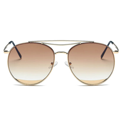 LOWELL | Unisex Round Double Brow Bar Aviator Style Sunglasses