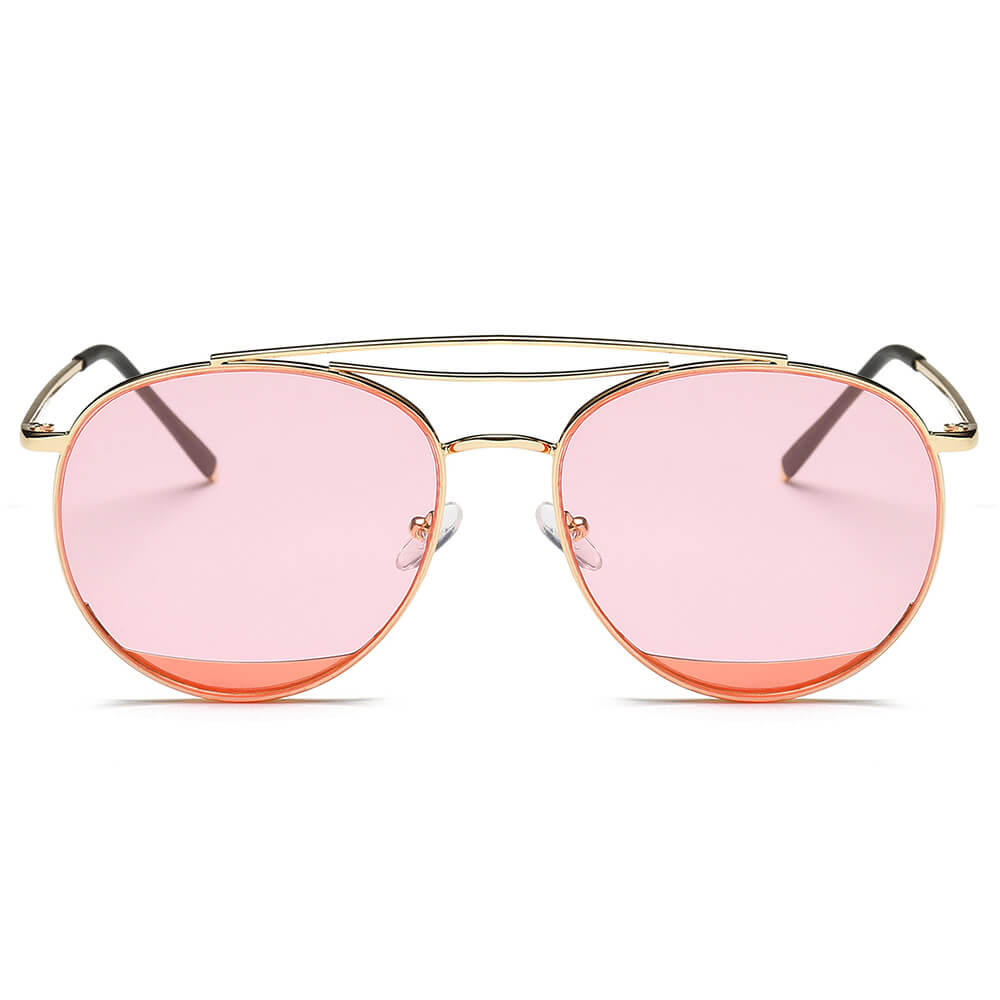 LOWELL | Unisex Round Double Brow Bar Aviator Style Sunglasses