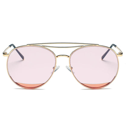 LOWELL | Unisex Round Double Brow Bar Aviator Style Sunglasses