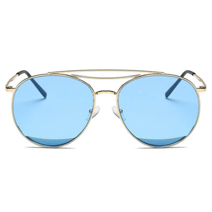 LOWELL | Unisex Round Double Brow Bar Aviator Style Sunglasses