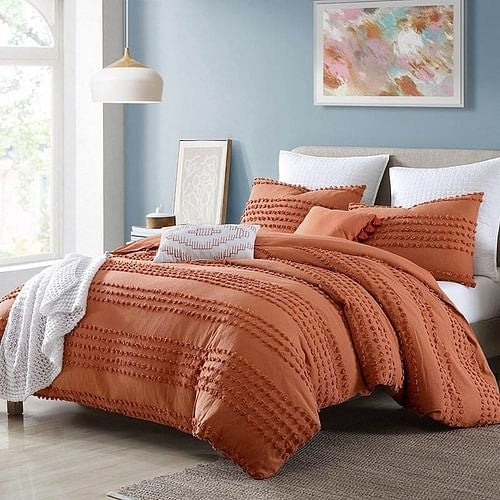 King size 5-Piece 100-Percent Cotton Clip Dot Comforter Set in Brick