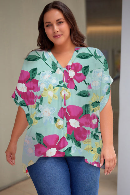 Printed Notched Neck Half Sleeve Top