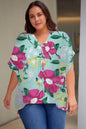 Printed Notched Neck Half Sleeve Top