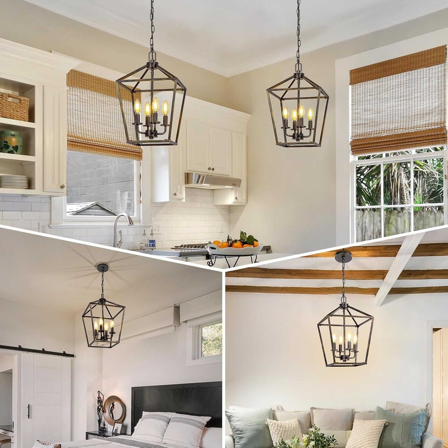 4 Light Chandelier Lighting, Industrial Ceiling Light Black Lantern