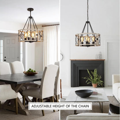 D19'' Farmhouse Chandelier, 4-Light Adjustable Dining Room Light